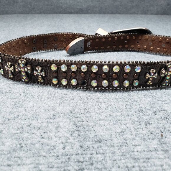 Nocona Bling Belt Womens M Genuine Leather AB Rhinestone Cross Motif Adjustable main image 5